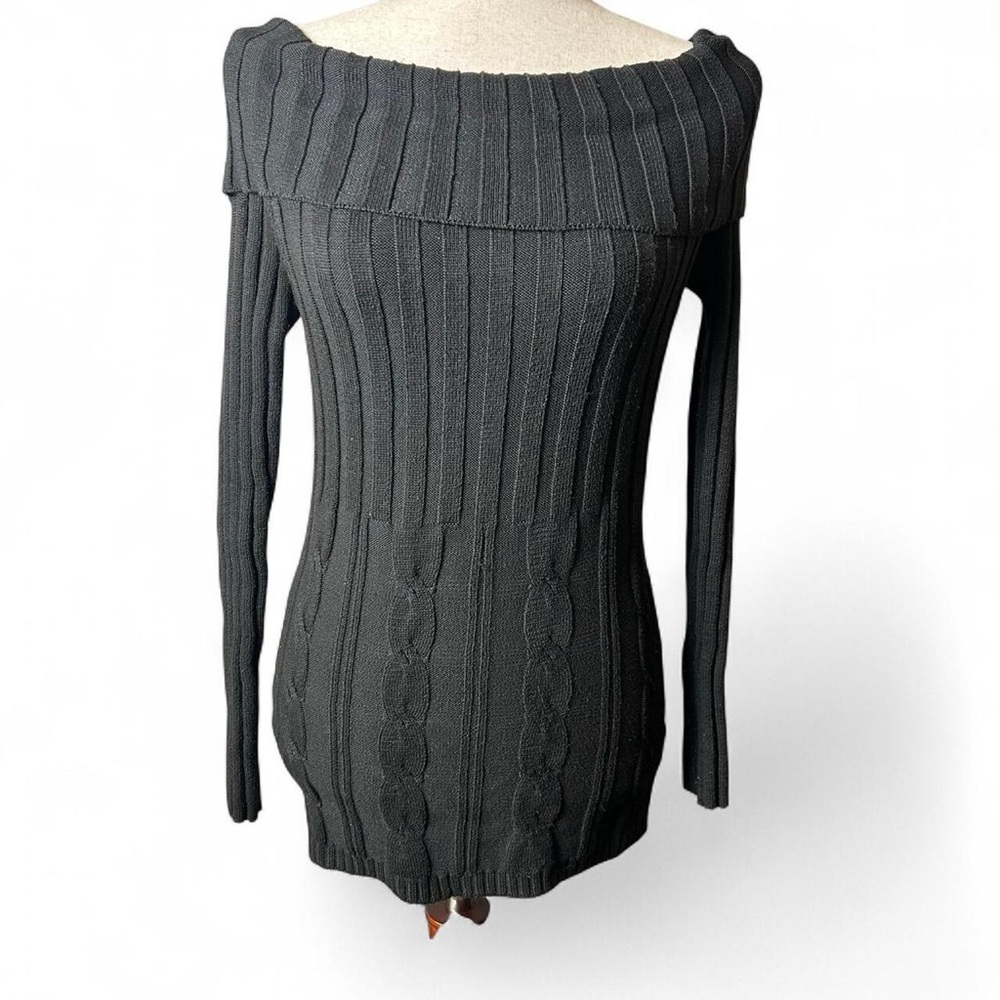 Goth Off-Shoulder Ribbed Cable Knit Sweater